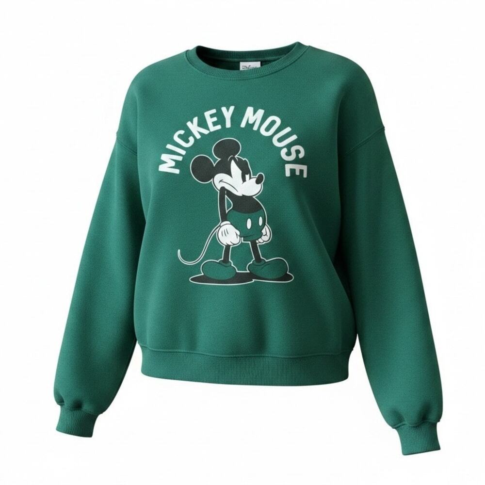 Disney Mickey Mouse Grumpy Mad Face Green Crewneck Sweatshirt Medium